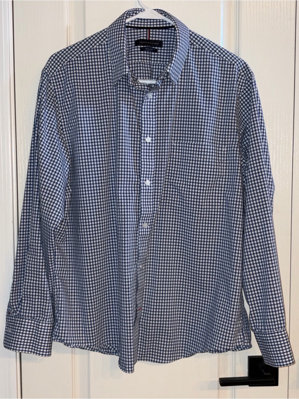 Tommy Hilfiger Navy and White Gingham Button-Down Shirt, Size L